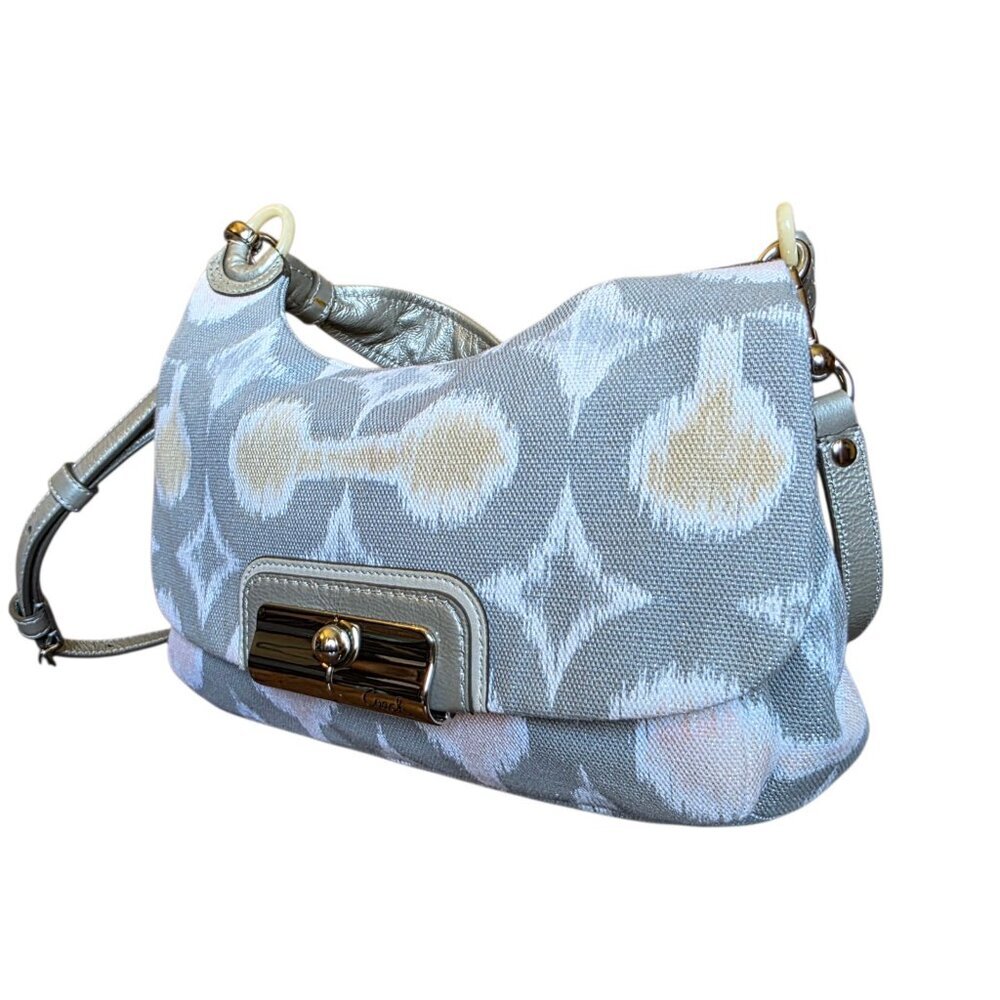 Coach Kristin Ikat Shimmer Hobo Silver Gray Metallic Op Art Shoulder Bag Rare - Picture 3 of 16